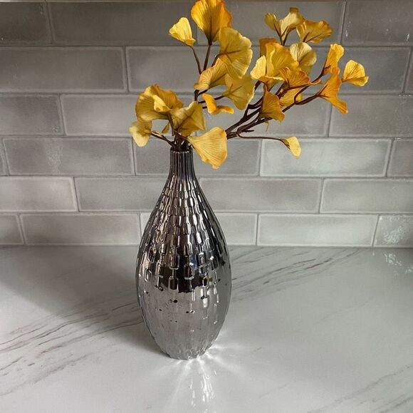 CB2 Geometric Silver Metallic Tall Vase Home Decor Accent - Picture 10 of 10